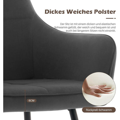 Esszimmerstühle 6er-Set Grau Samt mit Armlehne & Metallgestell