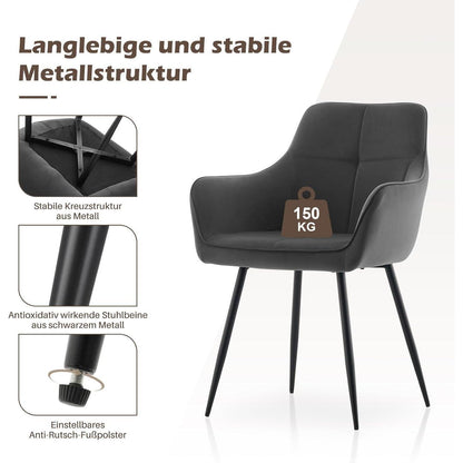 Esszimmerstühle 6er-Set Grau Samt mit Armlehne & Metallgestell