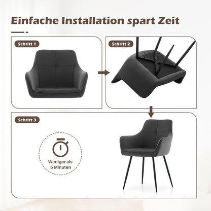 Esszimmerstühle 6er-Set Grau Samt mit Armlehne & Metallgestell