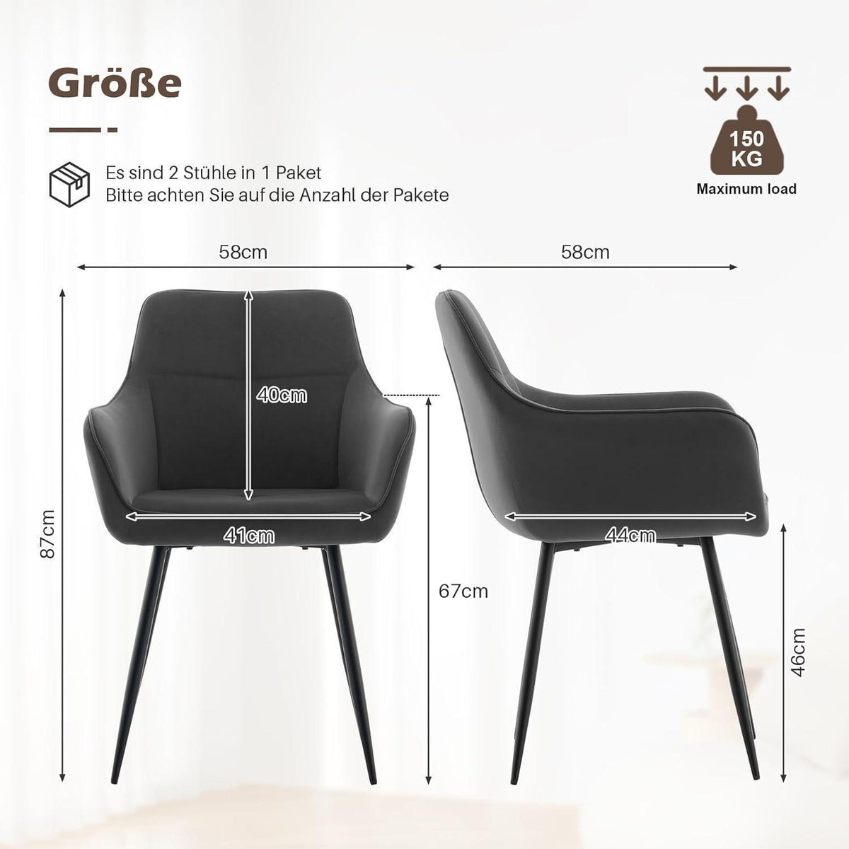 Graue Samt Esszimmerstühle 2er Set mit Armlehnen