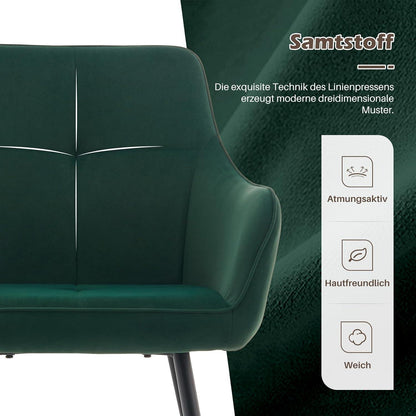 Samt Esszimmerstühle 6er Set mit Armlehnen, Grün