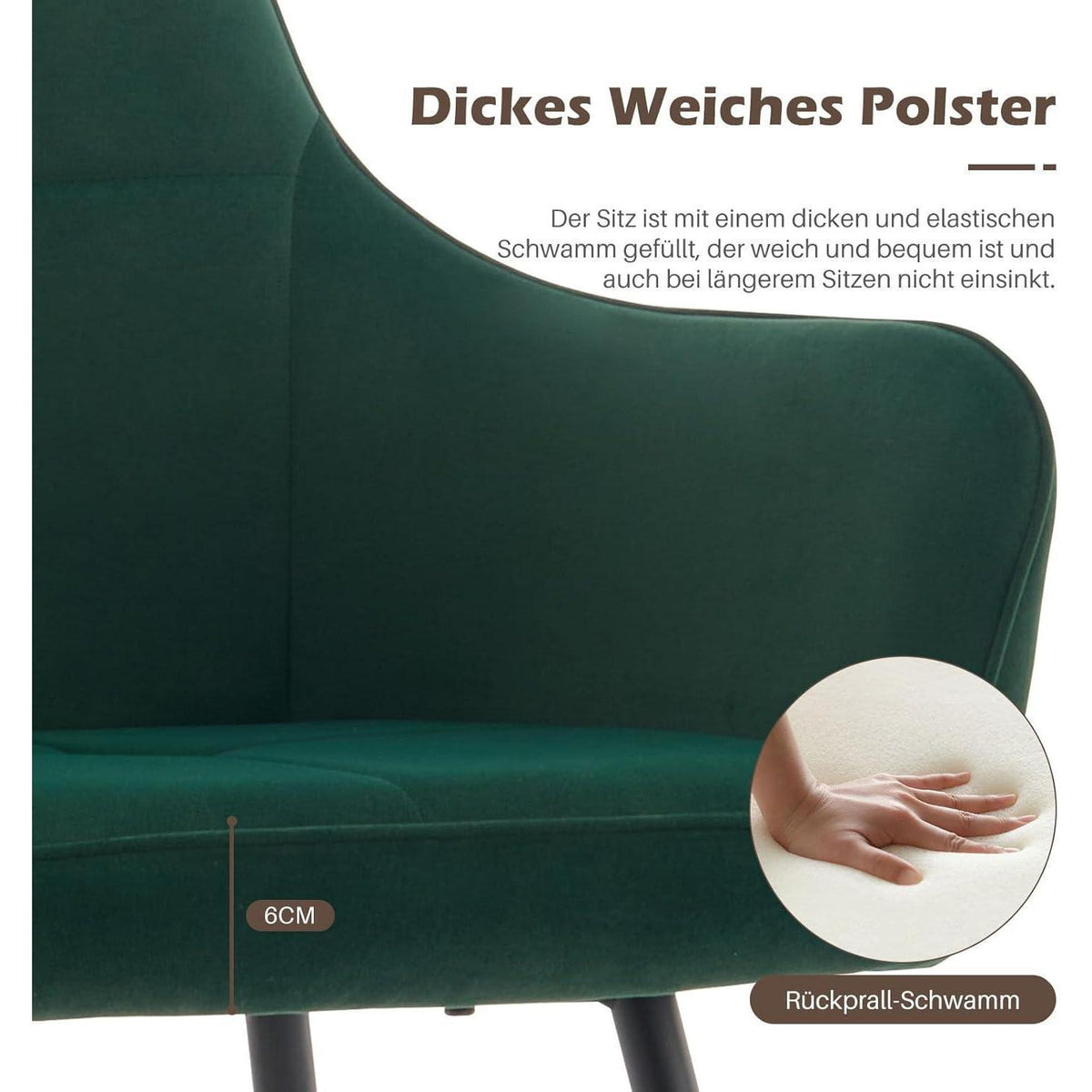 Samt Esszimmerstühle 6er Set mit Armlehnen, Grün