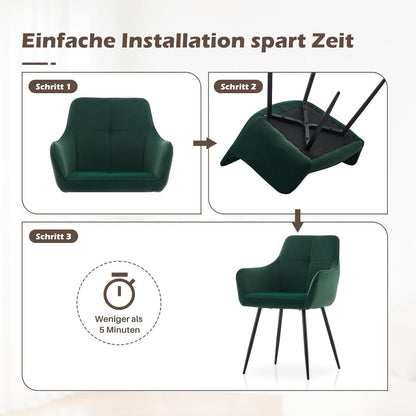 Samt Esszimmerstühle 6er Set mit Armlehnen, Grün