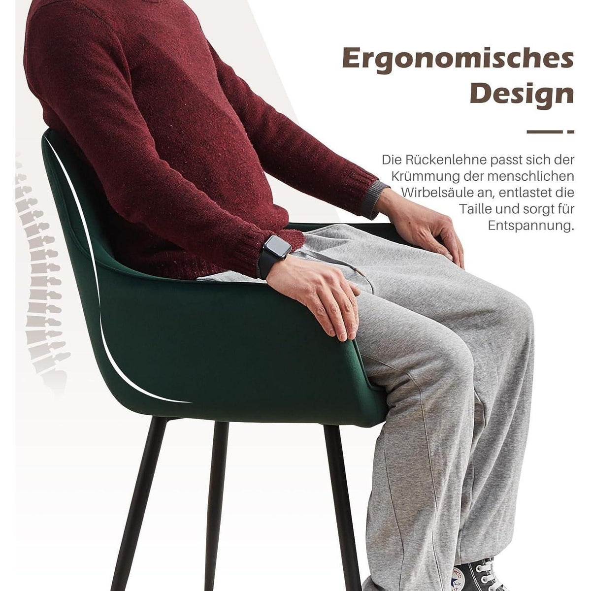 Samt Esszimmerstühle 2er Set mit Armlehnen, Grün
