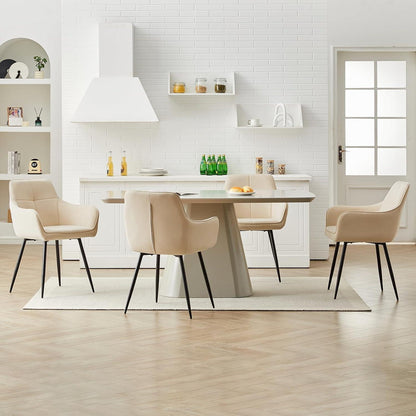 Beige Samt Esszimmerstühle 4er-Set mit Armlehnen