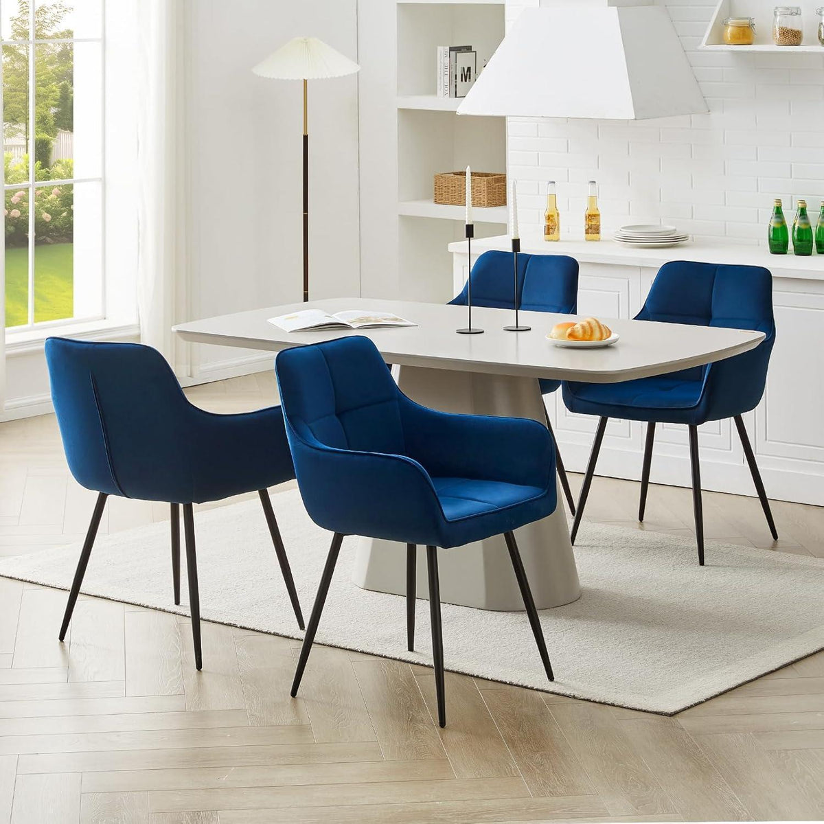 Blau Samt Esszimmerstühle 4er Set mit Armlehnen