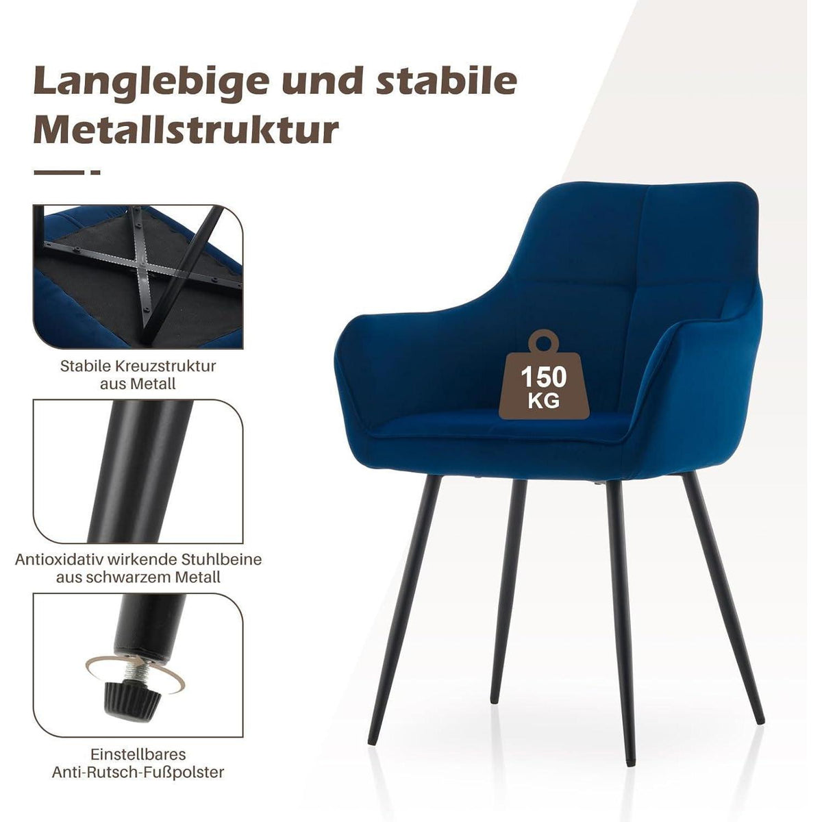 Blau Samt Esszimmerstühle 4er Set mit Armlehnen