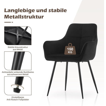 Esszimmerstühle Set 4er mit Armlehne Schwarz Samt