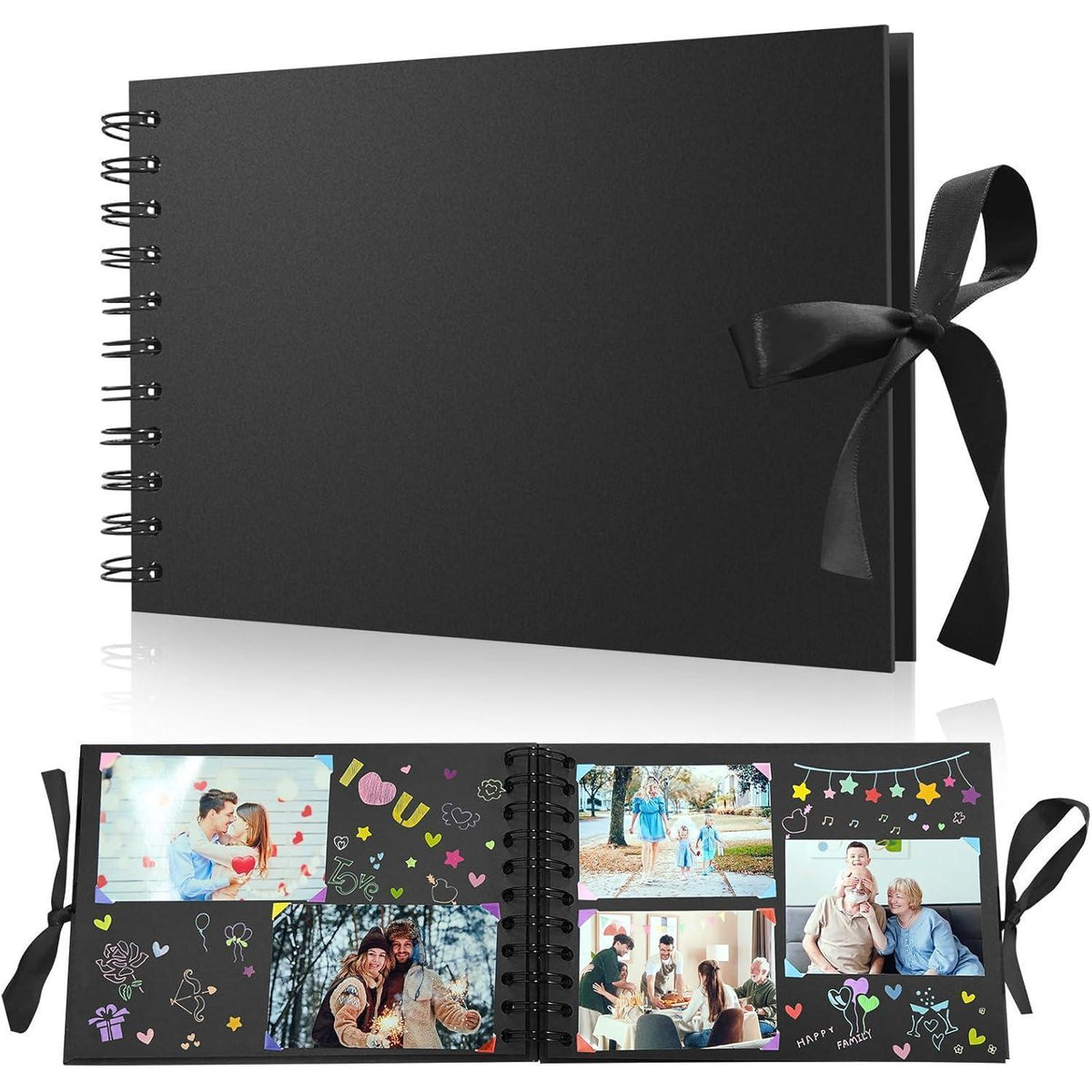 DIY Fotoalbum Schwarz 60 Seiten zum Selbstgestalten 24x17 cm