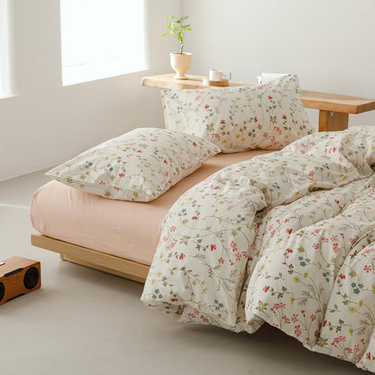 Blumen Bettwäsche Set 200x200 cm Baumwolle Beige 3tlg.