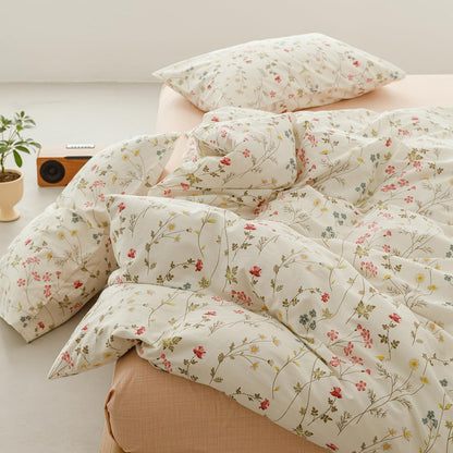 Blumen Bettwäsche Set 200x200 cm Baumwolle Beige 3tlg.