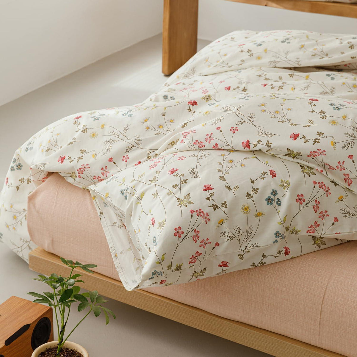 Blumen Bettwäsche Set 200x200 cm Baumwolle Beige 3tlg.