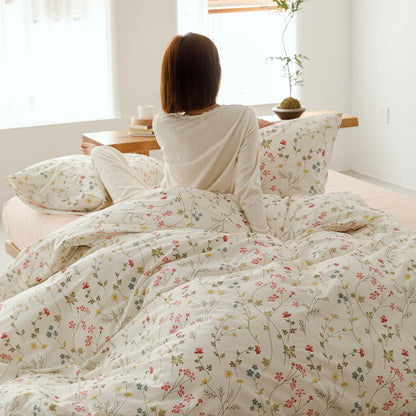 Blumen Bettwäsche Set 200x200 cm Baumwolle Beige 3tlg.