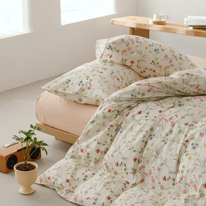 Blumen Bettwäsche Set 220x240 cm Beige Baumwolle 3tlg.