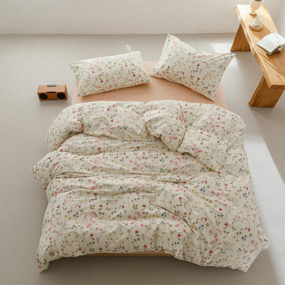 Blumen Bettwäsche Set 220x240 cm Beige Baumwolle 3tlg.