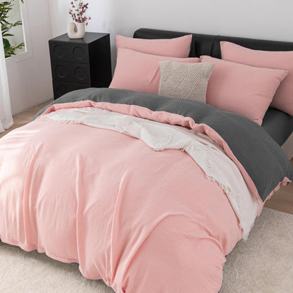 Doppelte Muslin Bettwäsche 155x220 Rosa Grau – 3-teilig