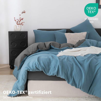 Doppelte Muslin Bettwäsche 220x240 Petrol Grau – 3-teilig