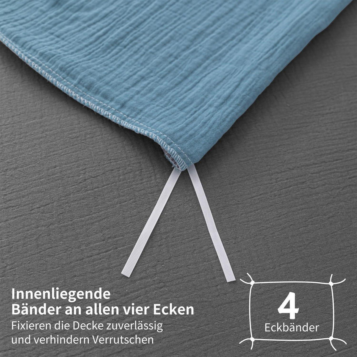 Doppelte Muslin Bettwäsche 220x240 Petrol Grau – 3-teilig