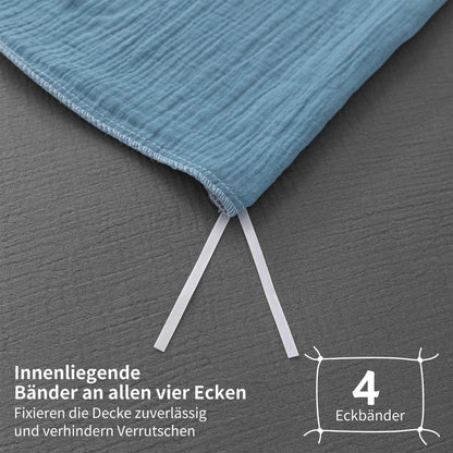 Doppelte Muslin Bettwäsche Petrol Grau 155x220 cm - 3-teilig