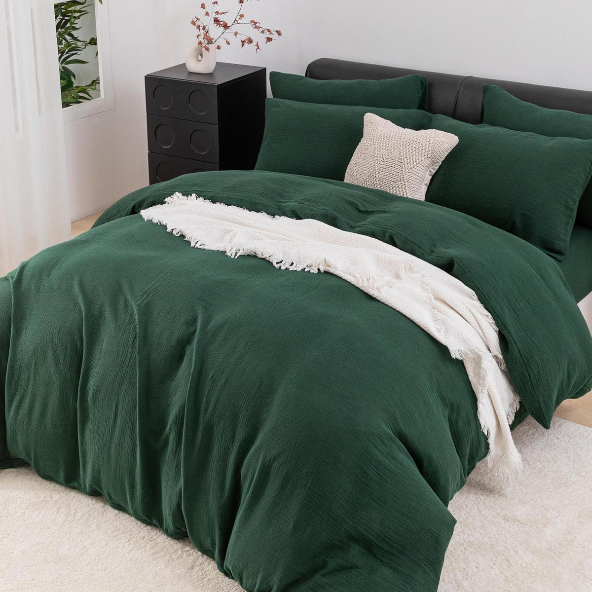 Doppelte Muslin Bettwäsche Dunkelgrün 220x240 cm - 3-teilig