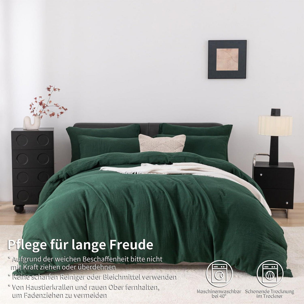 Doppelte Muslin Bettwäsche Dunkelgrün 220x240 cm - 3-teilig