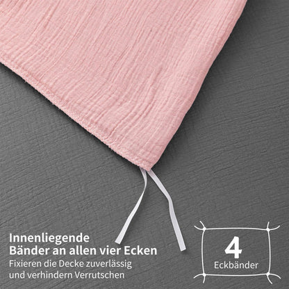 Doppelte Muslin Bettwäsche 220x240 Rosa Grau – Weich & Atmungsaktiv