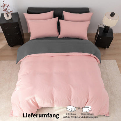 Doppelte Muslin Bettwäsche 200x200 Rosa Grau – Weich & Atmungsaktiv