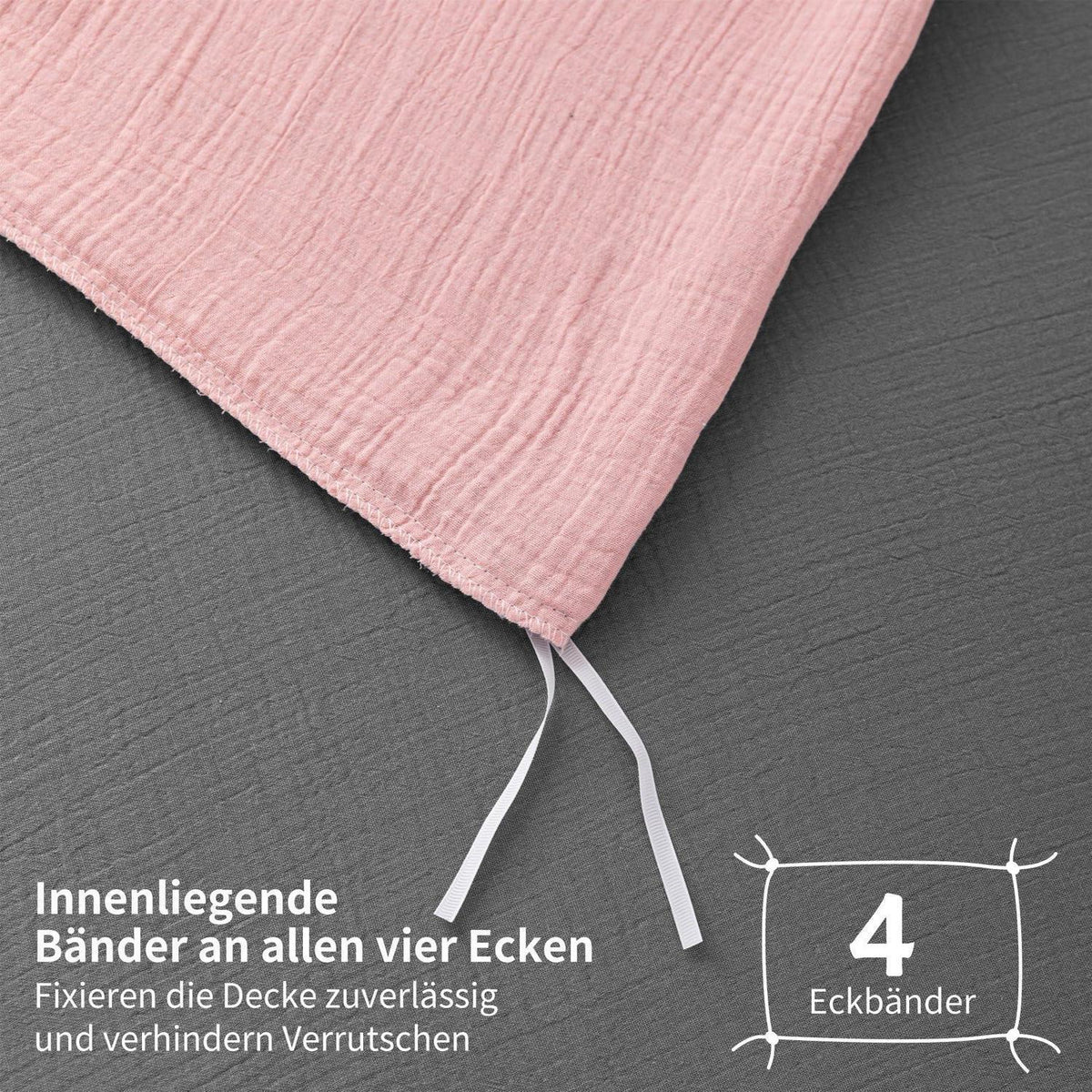 Doppelte Muslin Bettwäsche 200x220 Rosa Grau – Weich & Atmungsaktiv