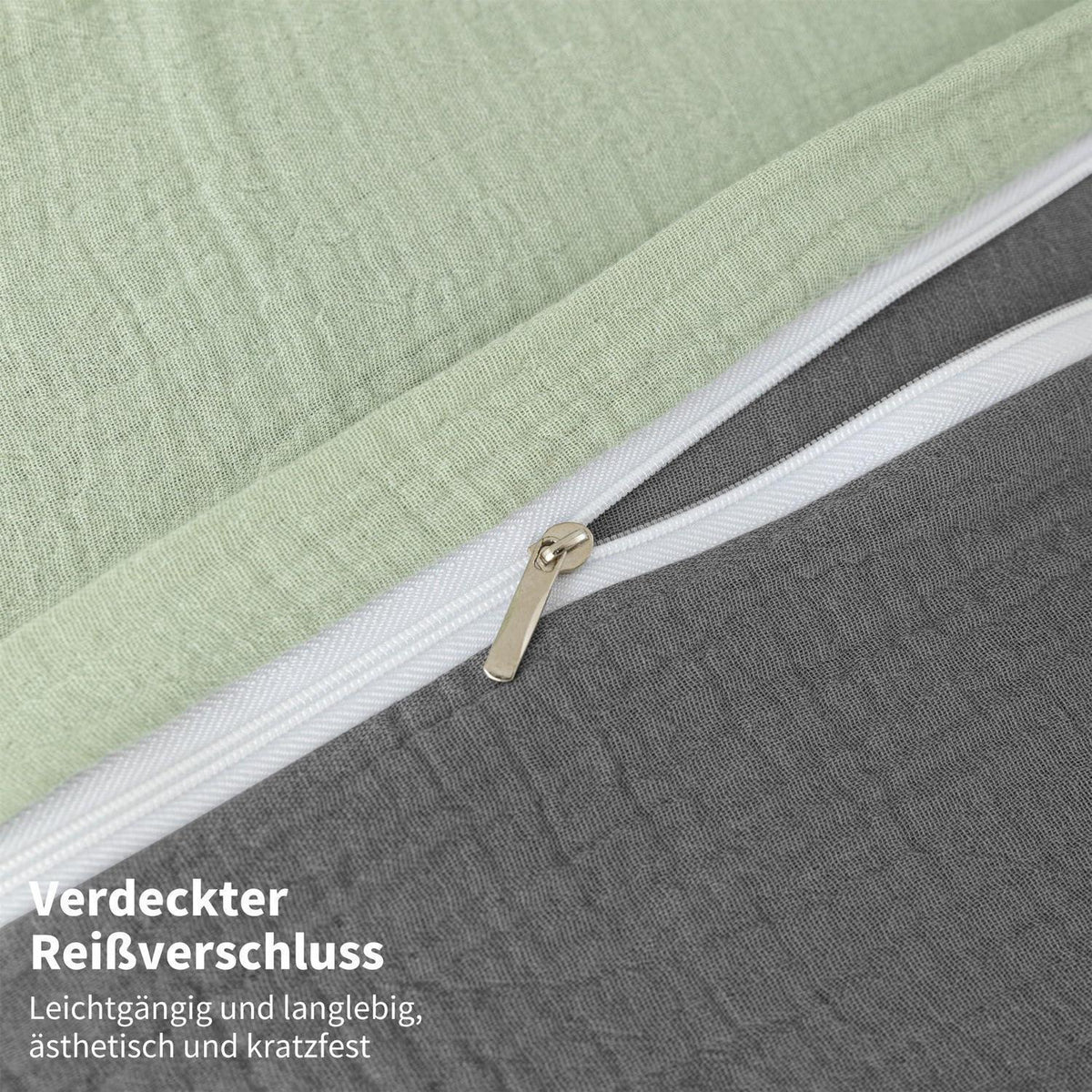 Doppelte Muslin Bettwäsche 200x200 Grün Grau – 3-teilig & Atmungsaktiv