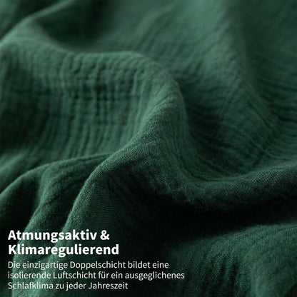 Doppelte Muslin Bettwäsche Dunkelgrün 155x220 cm - 3-teilig
