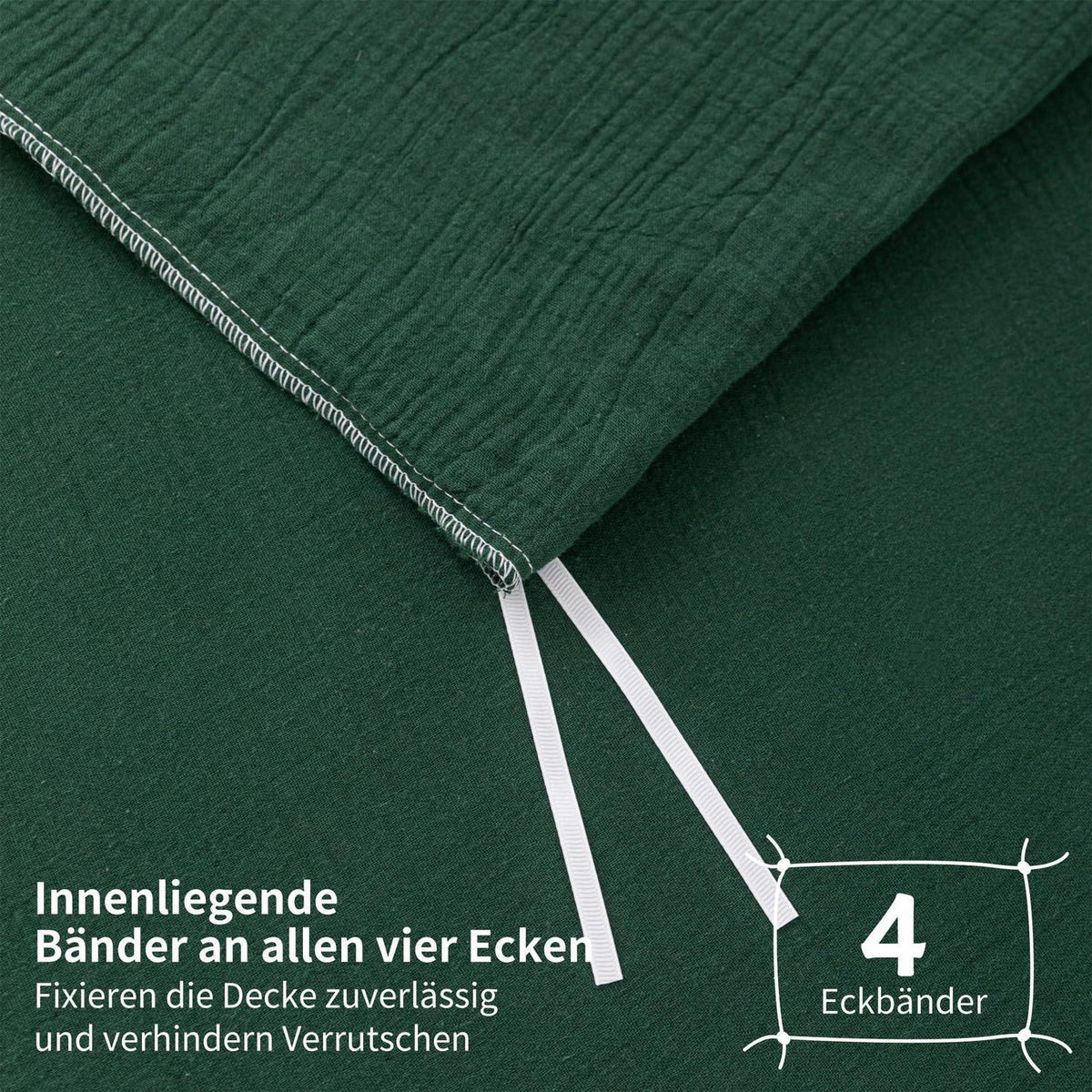 Doppelte Muslin Bettwäsche Dunkelgrün 155x220 cm - 3-teilig