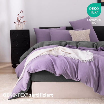 Doppelte Muslin Bettwäsche Lila Grau 155x220 cm - 3-teilig