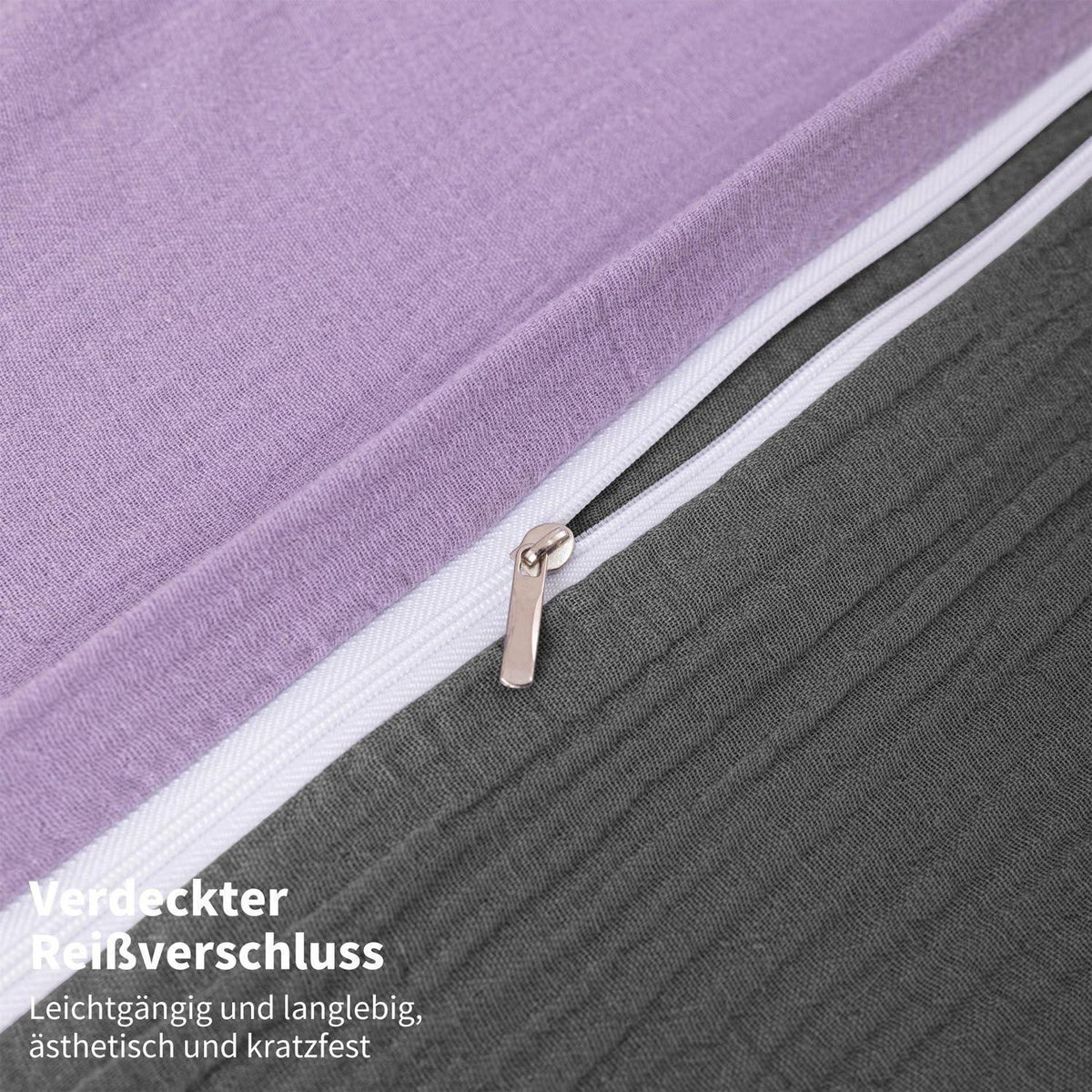 Doppelte Muslin Bettwäsche Lila Grau 155x220 cm - 3-teilig