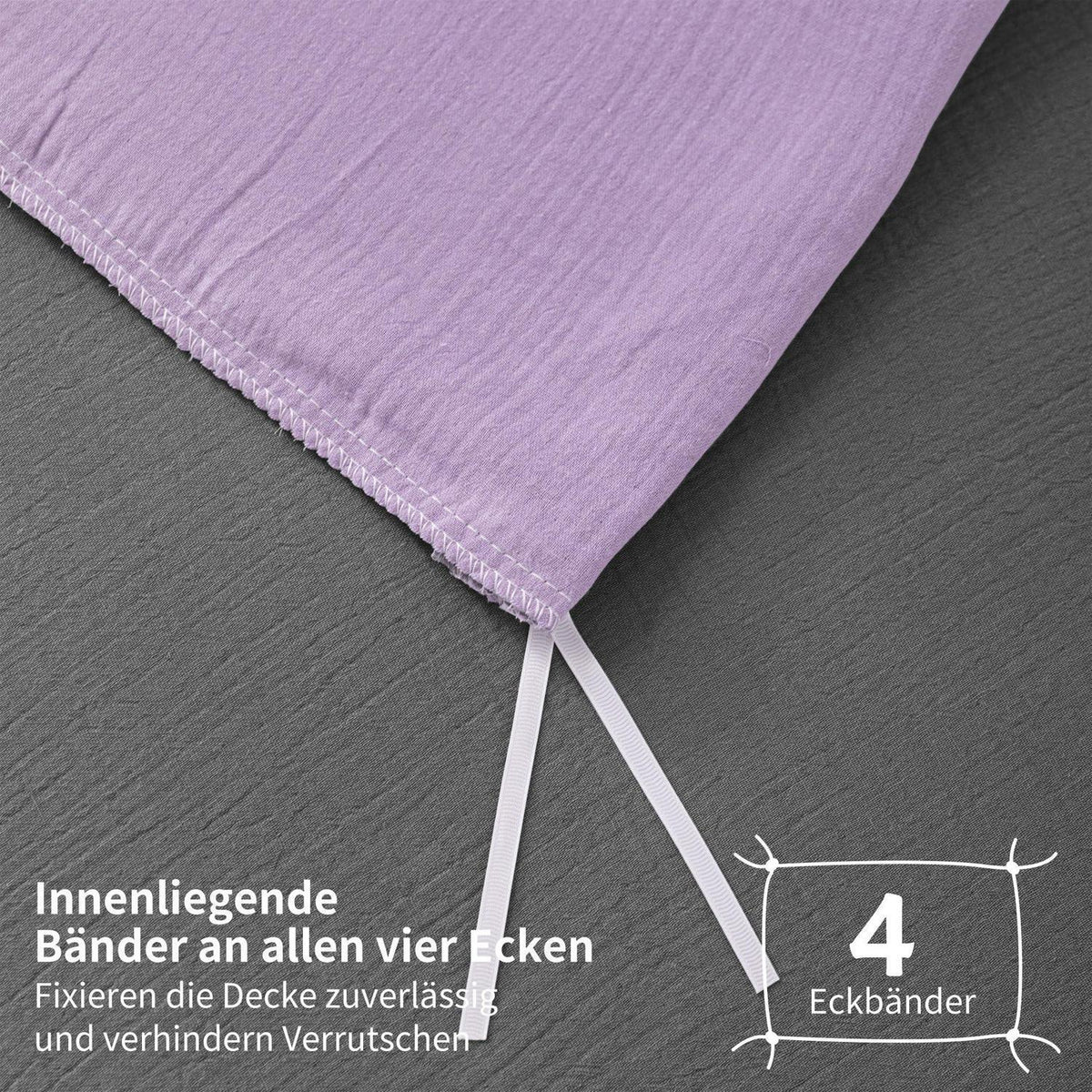 Doppelte Muslin Bettwäsche Lila Grau 155x220 cm - 3-teilig