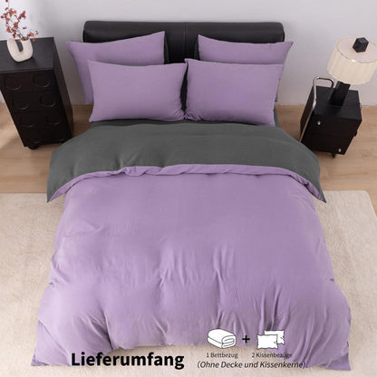 Doppelte Muslin Bettwäsche Lila Grau 155x220 cm - 3-teilig