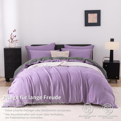 Doppelte Muslin Bettwäsche Lila Grau 155x220 cm - 3-teilig