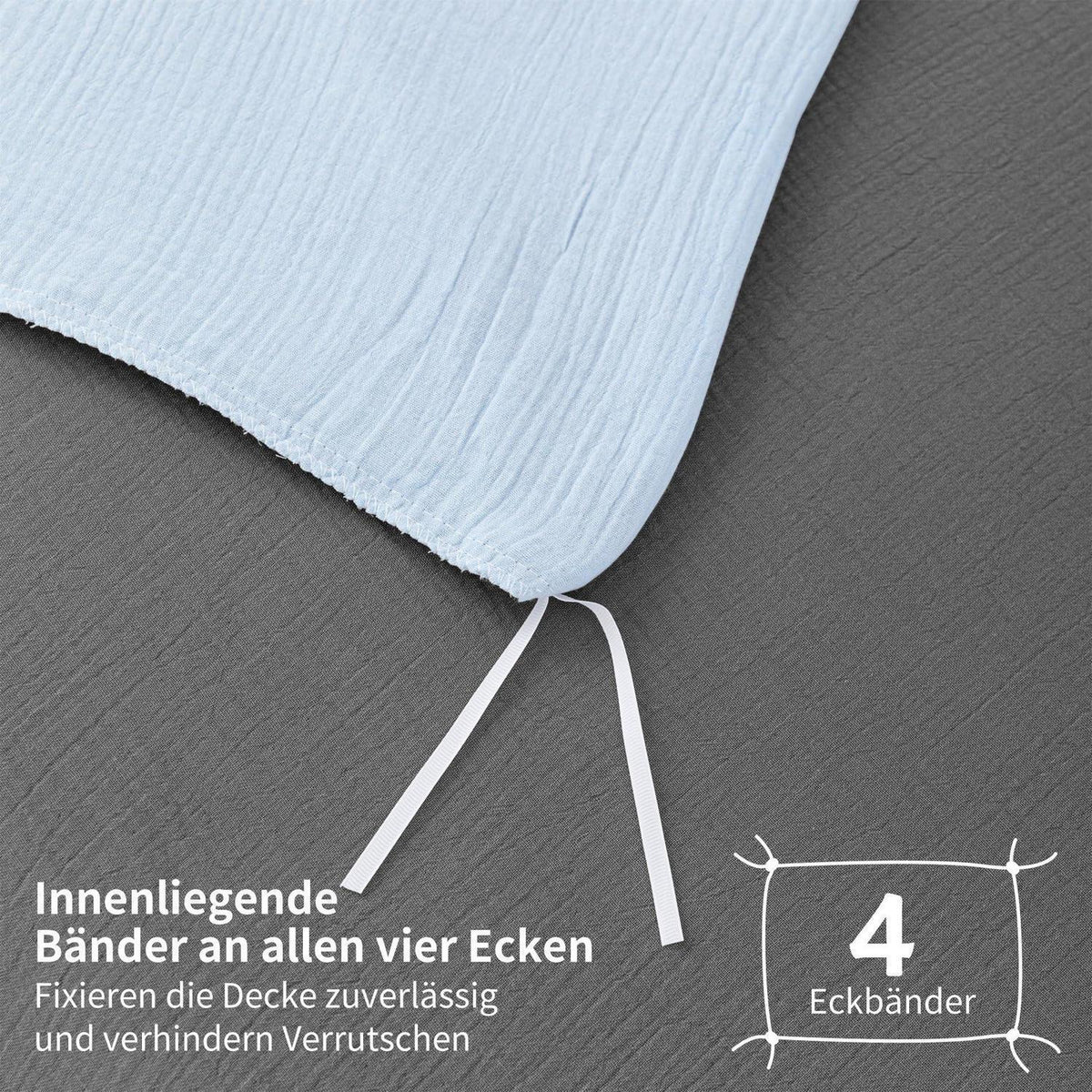Doppelte Muslin Bettwäsche 220x240 Blau Grau – 3-teilig
