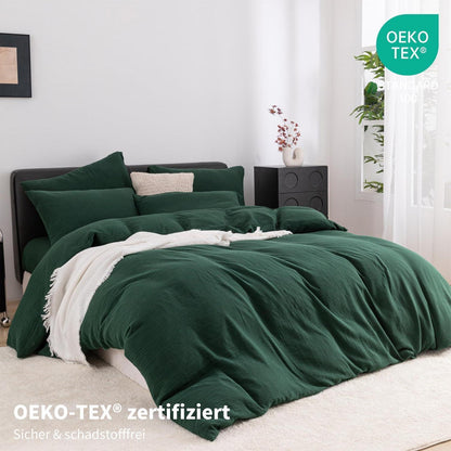 Doppelte Muslin Bettwäsche Dunkelgrün 200x220 cm - 3-teilig