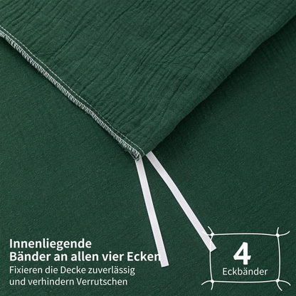 Doppelte Muslin Bettwäsche Dunkelgrün 200x220 cm - 3-teilig