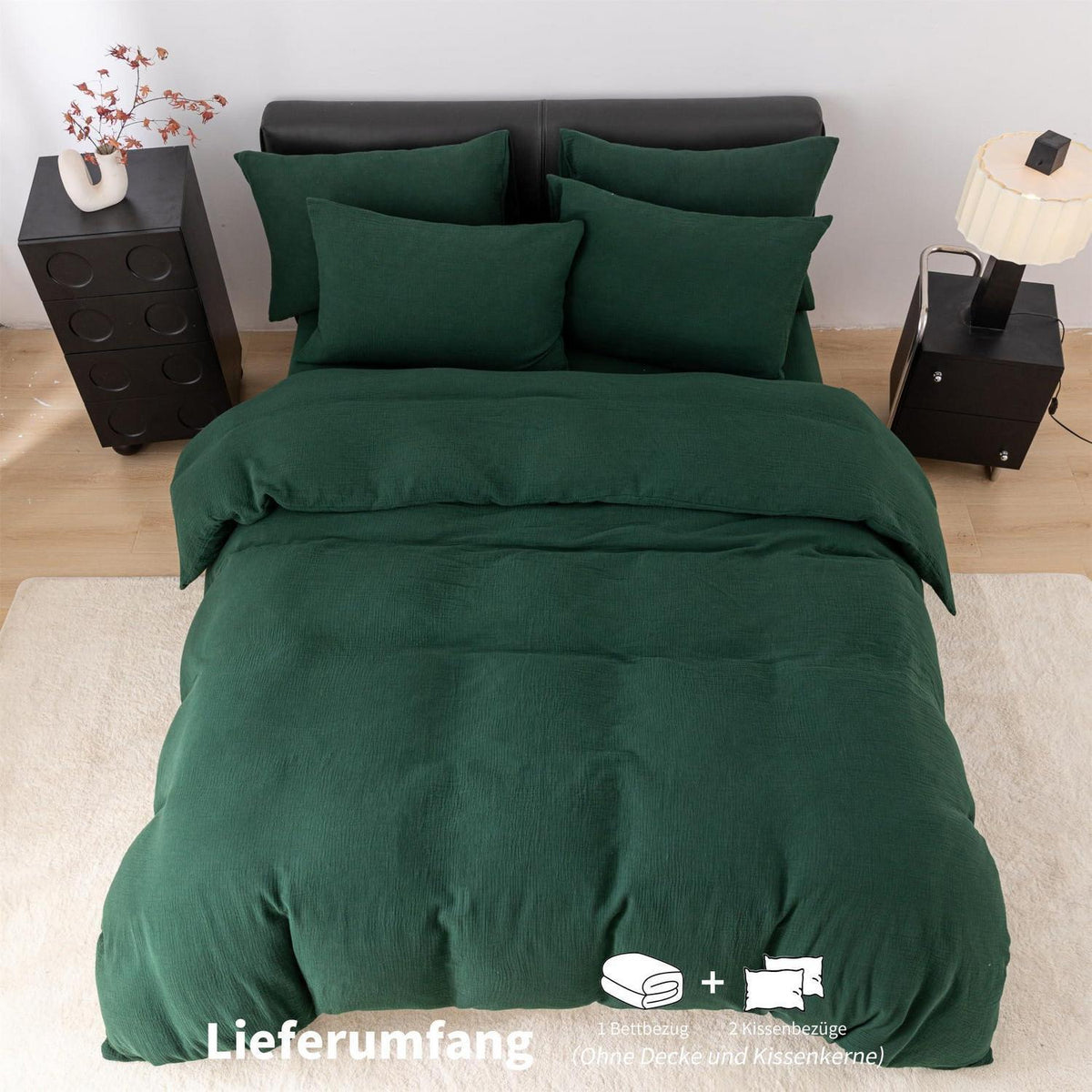 Doppelte Muslin Bettwäsche Dunkelgrün 200x220 cm - 3-teilig