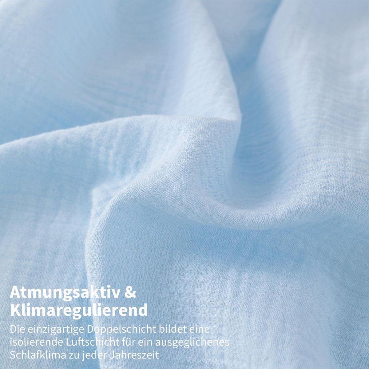 Doppelte Muslin Bettwäsche 155x220 Blau Grau – 3-teilig