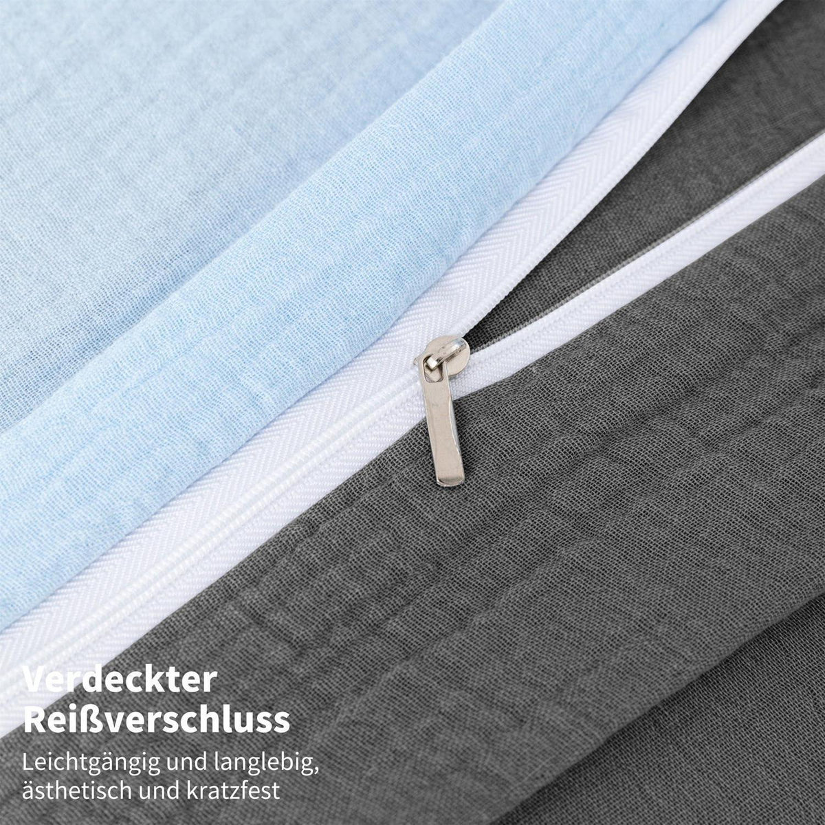 Doppelte Muslin Bettwäsche 155x220 Blau Grau – 3-teilig