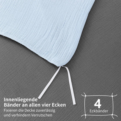 Doppelte Muslin Bettwäsche 155x220 Blau Grau – 3-teilig