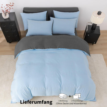 Doppelte Muslin Bettwäsche 155x220 Blau Grau – 3-teilig