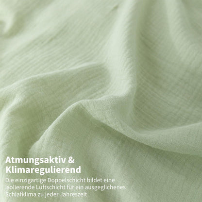 Doppelte Muslin Bettwäsche 200x220 Grün Grau – Weich & Atmungsaktiv