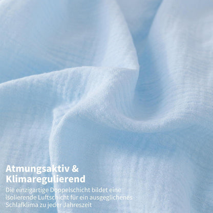 Doppelte Muslin Bettwäsche 200x220 Blau Grau – Weich & Atmungsaktiv