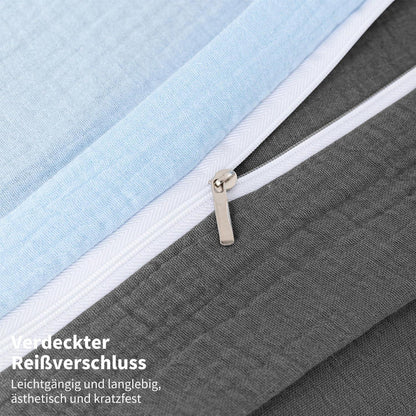 Doppelte Muslin Bettwäsche 200x220 Blau Grau – Weich & Atmungsaktiv