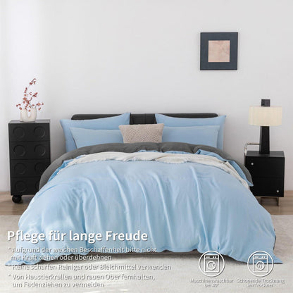 Doppelte Muslin Bettwäsche 200x220 Blau Grau – Weich & Atmungsaktiv