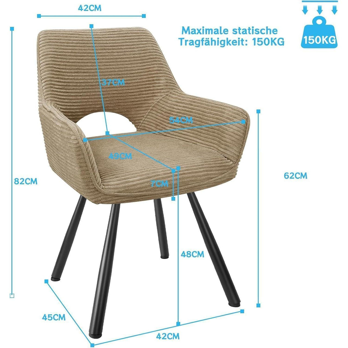 2er Set Drehbar Stühle | Bequeme Esszimmerstühle Braun