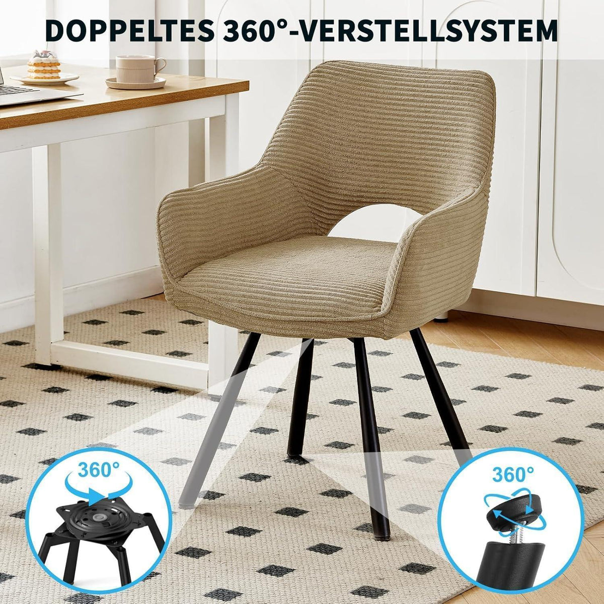 2er Set Drehbar Stühle | Bequeme Esszimmerstühle Braun